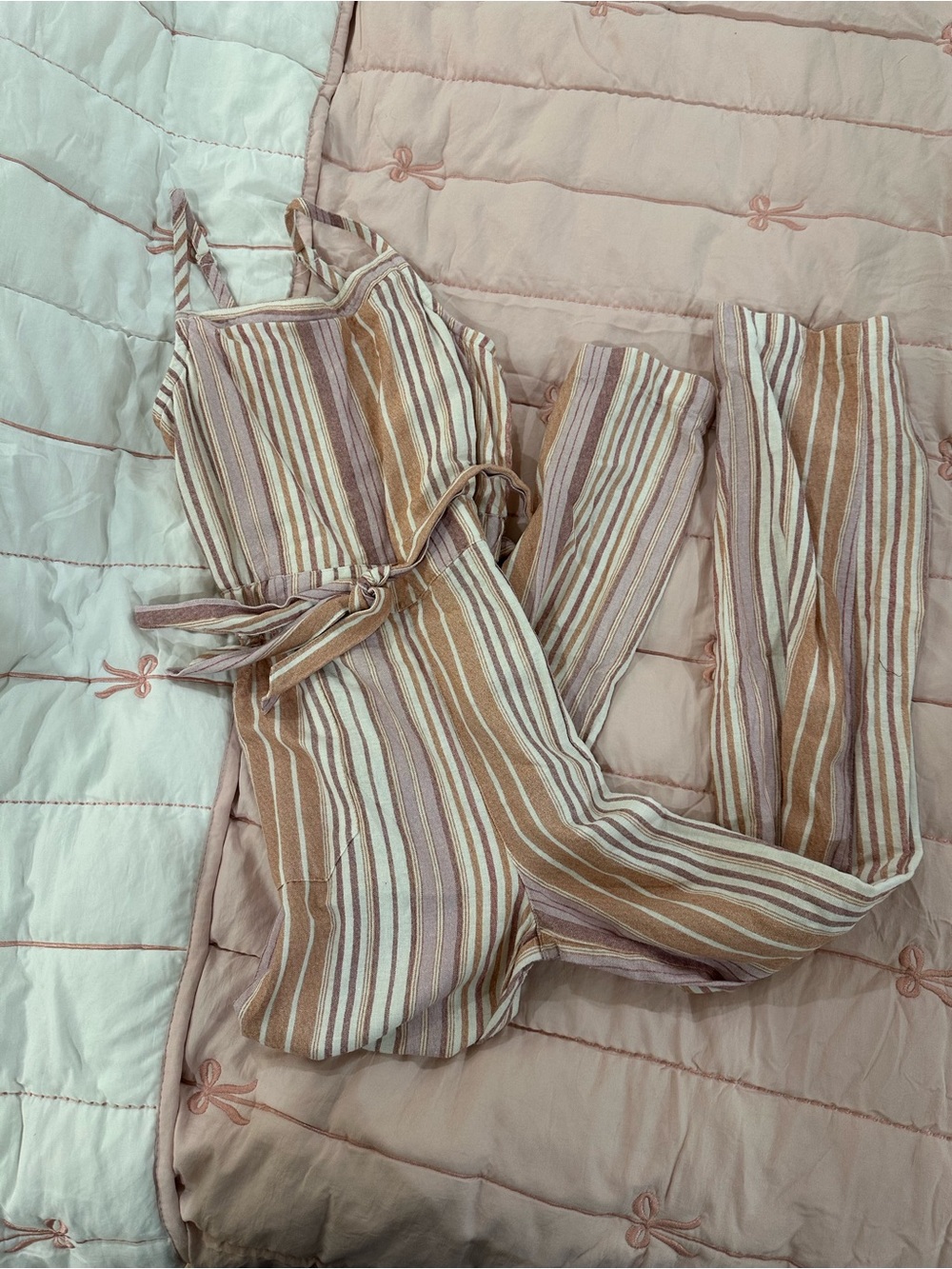 Market & Spruce Striped Sleeveless Jumpsuit in Tan, Cream & Mauve